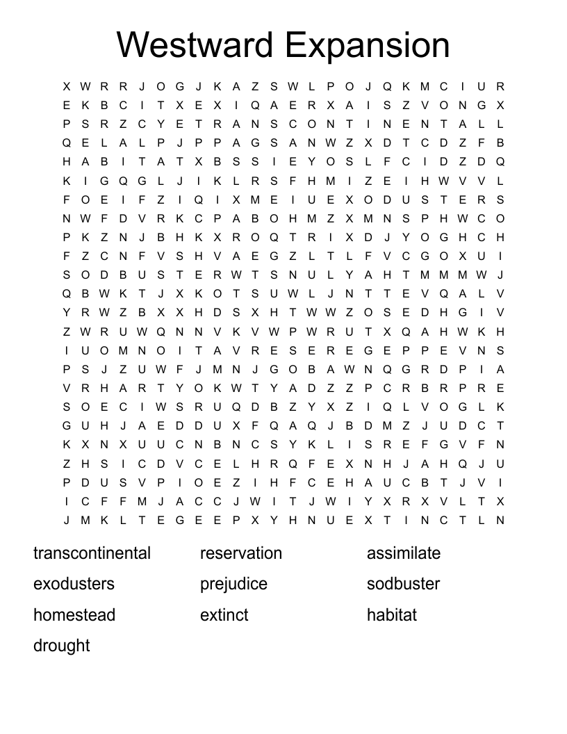 Westward Expansion Word Search