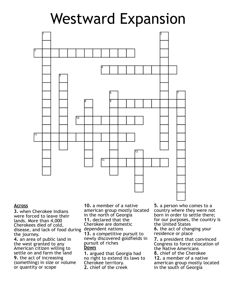 Westward Expansion Crossword