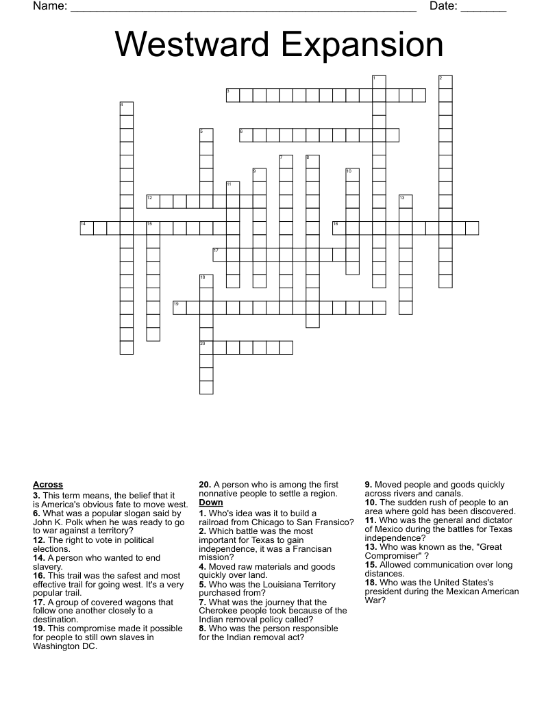 Westward Expansion Crossword