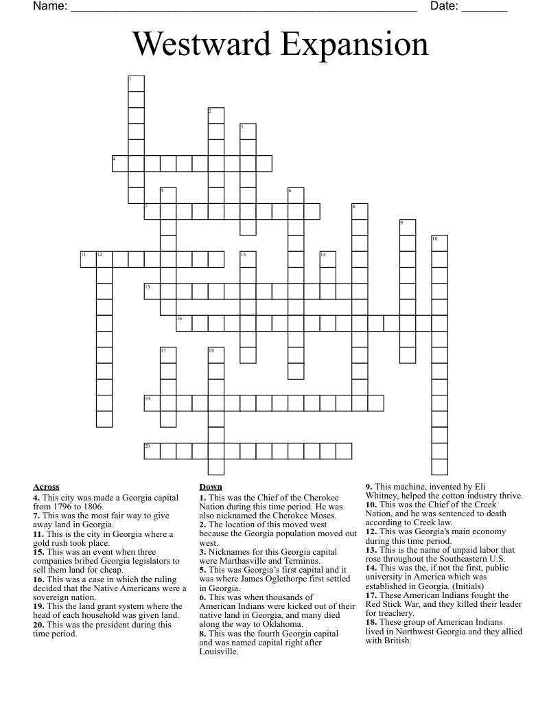 Westward Expansion Crossword