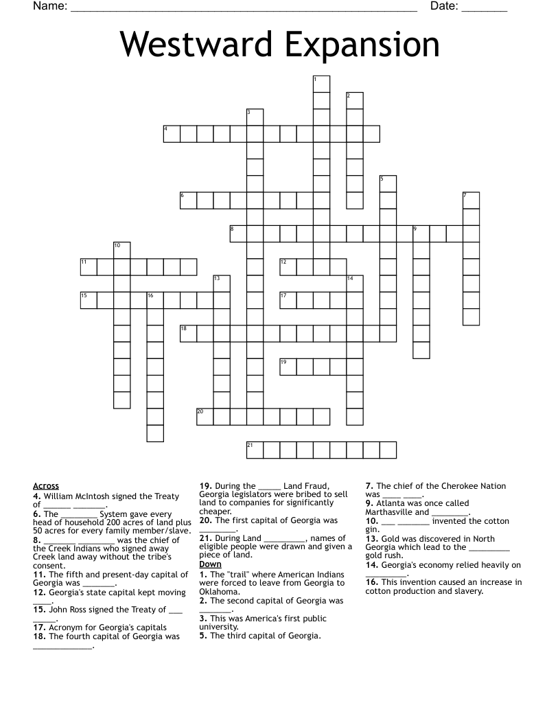 Westward Expansion Crossword
