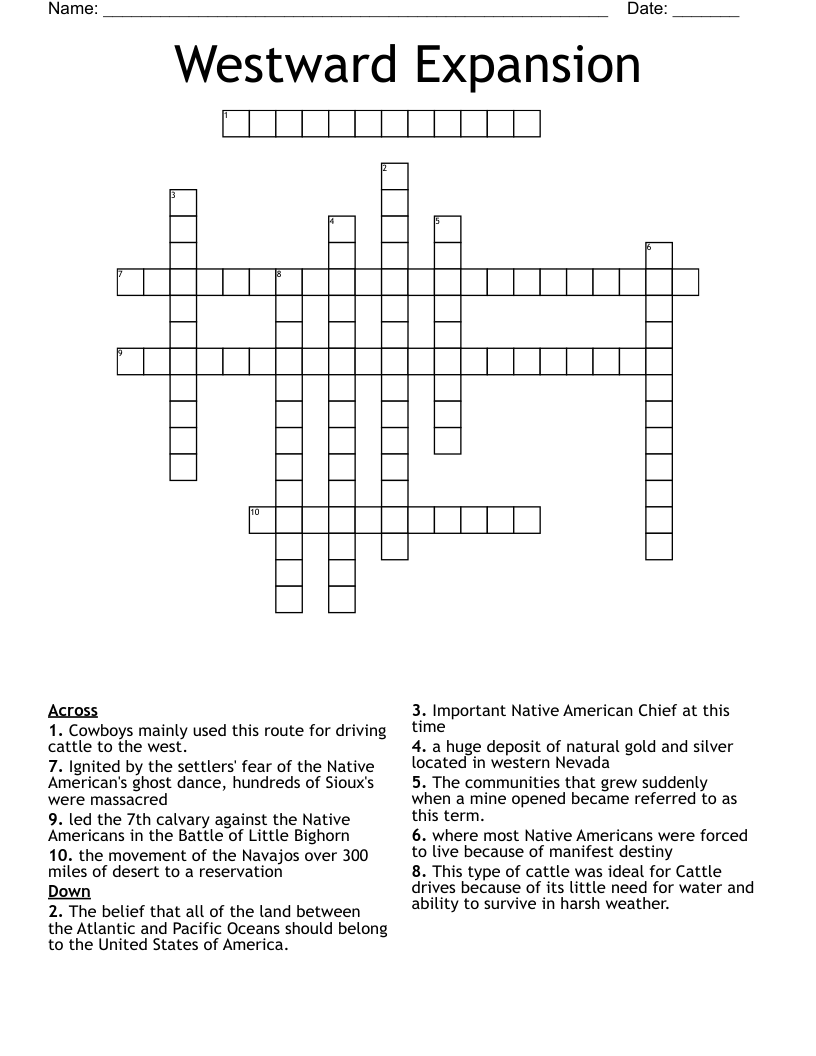 Westward Expansion Crossword