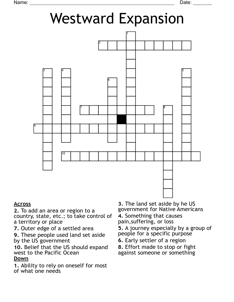 Westward Expansion Crossword