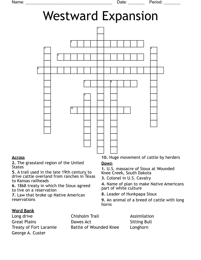 Westward Expansion Crossword