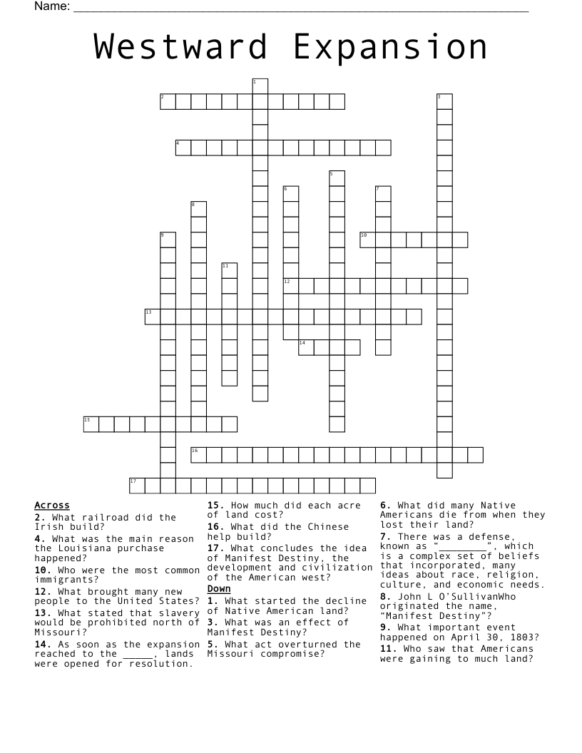 Westward Expansion Crossword