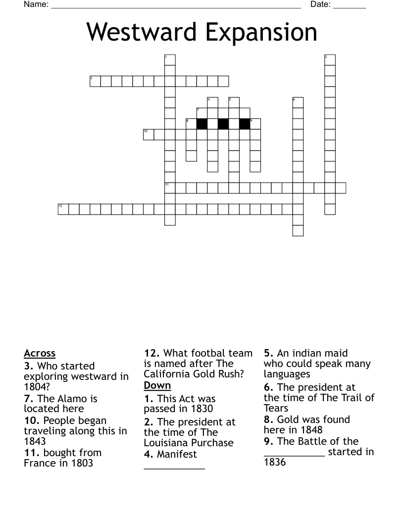 Westward Expansion Crossword