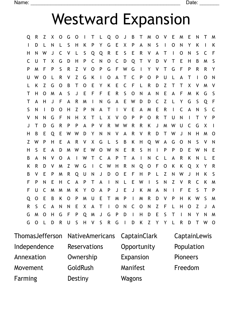 Westward Expansion Word Search