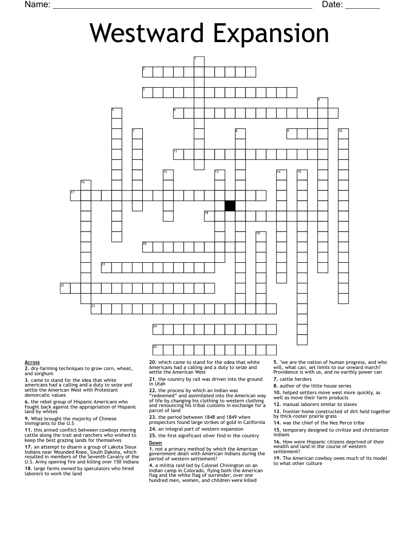 Westward Expansion Crossword