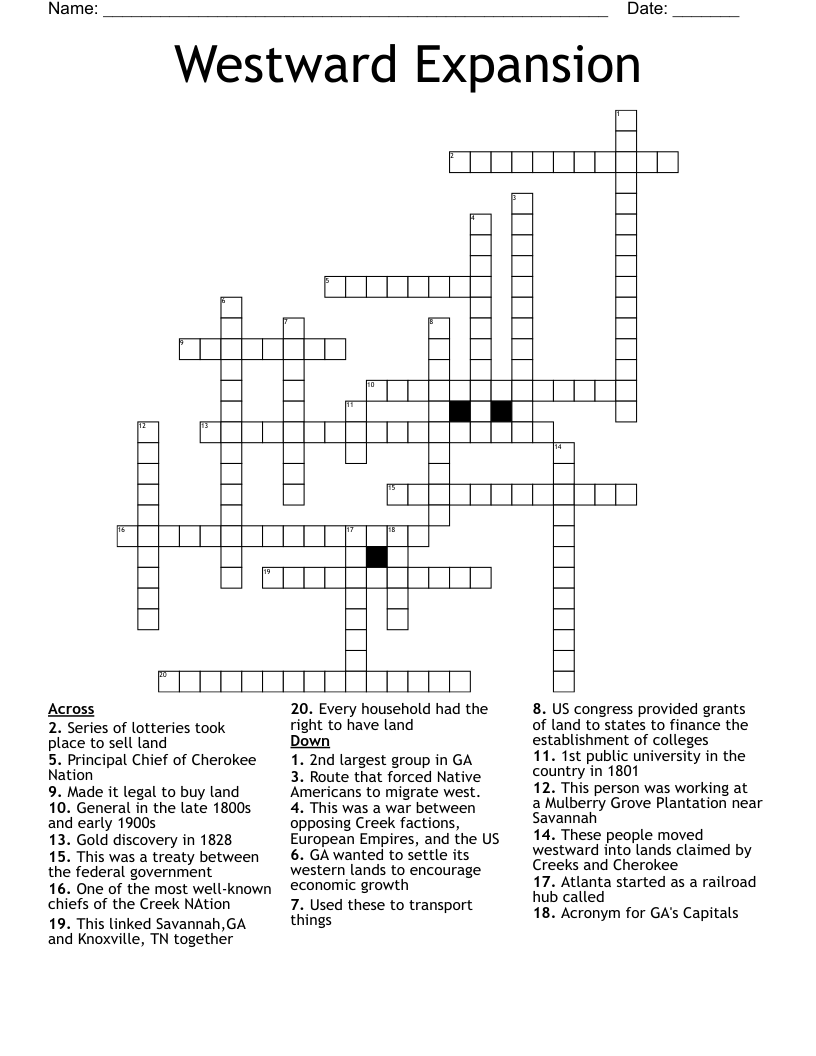 Westward Expansion Crossword