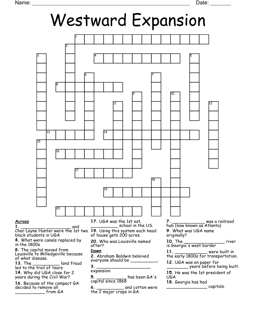 Westward Expansion Crossword