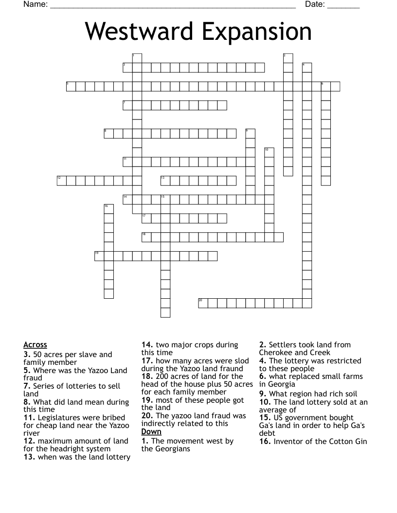 Westward Expansion Crossword