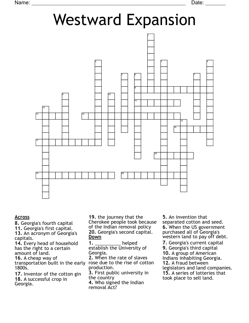 Westward Expansion Crossword