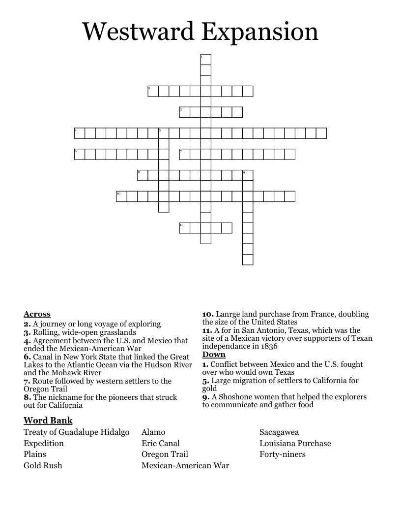 Westward Expansion Crossword