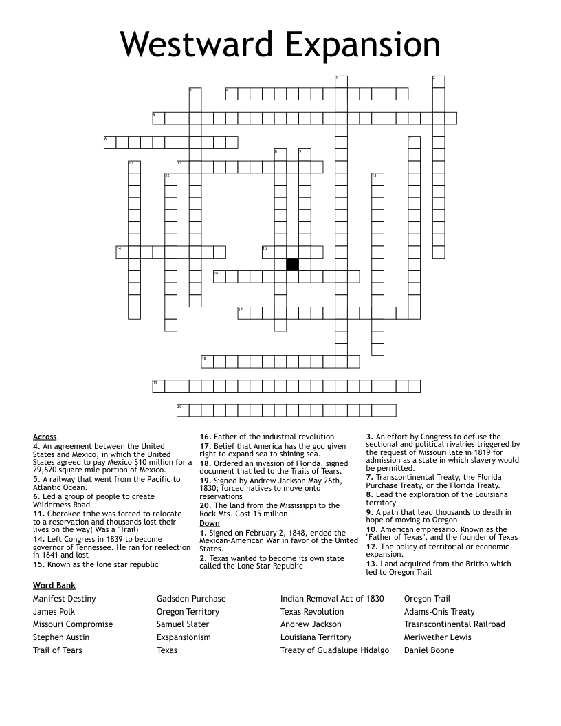 Westward Expansion Crossword