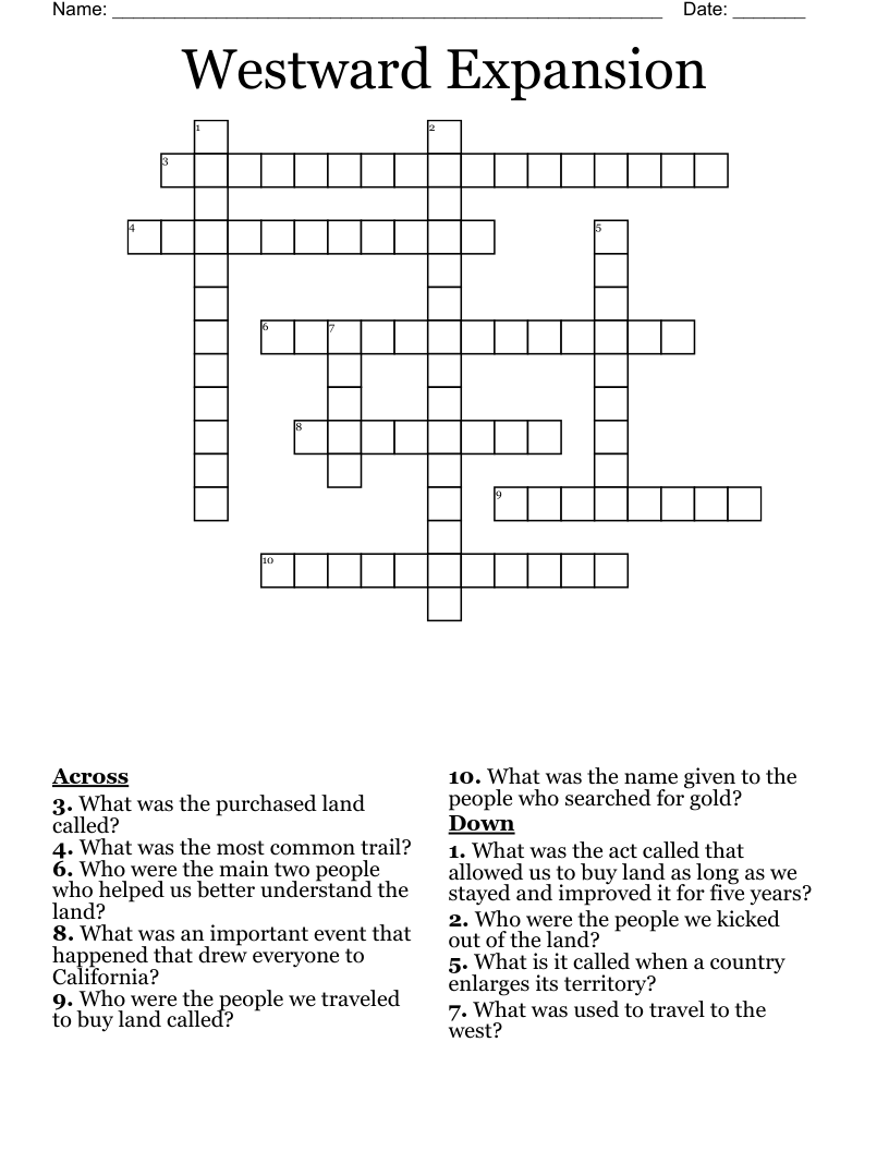 Westward Expansion Crossword