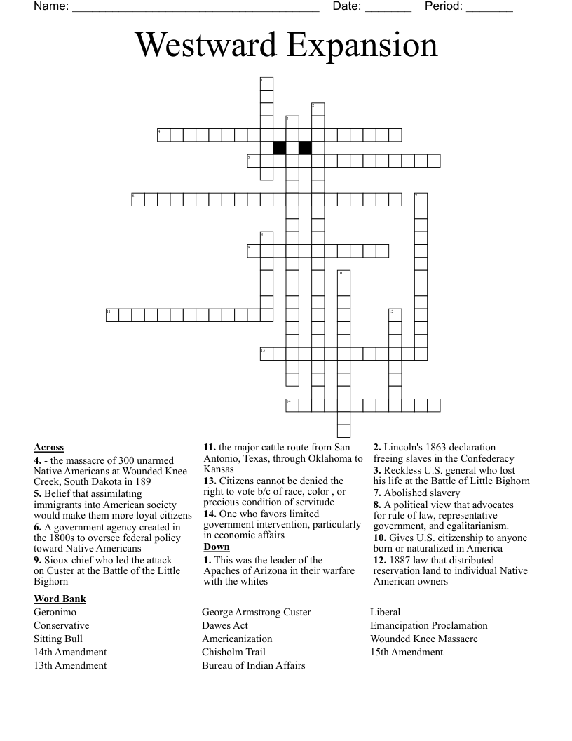 Westward Expansion Crossword