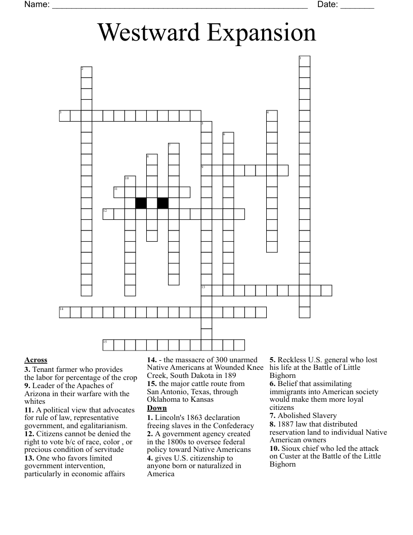 Westward Expansion Crossword