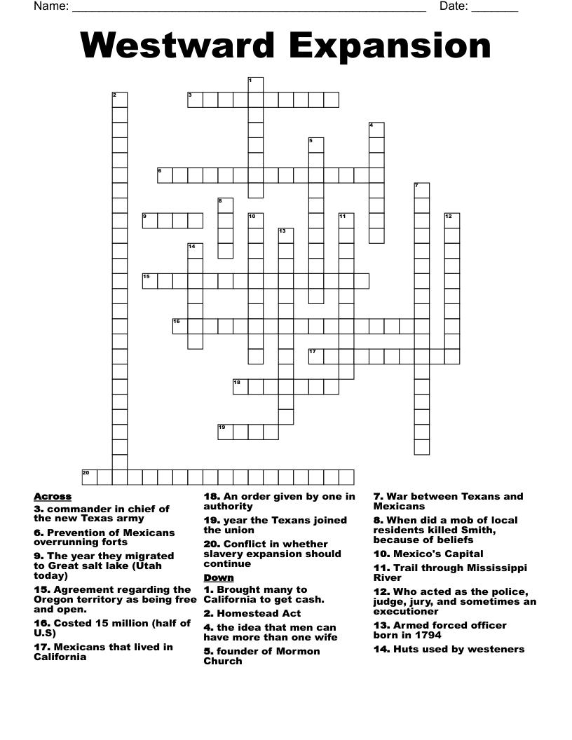 Westward Expansion Crossword