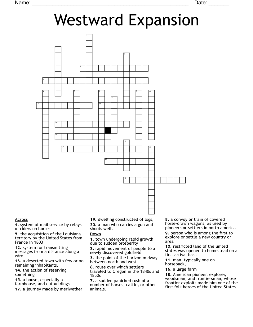 Westward Expansion Crossword
