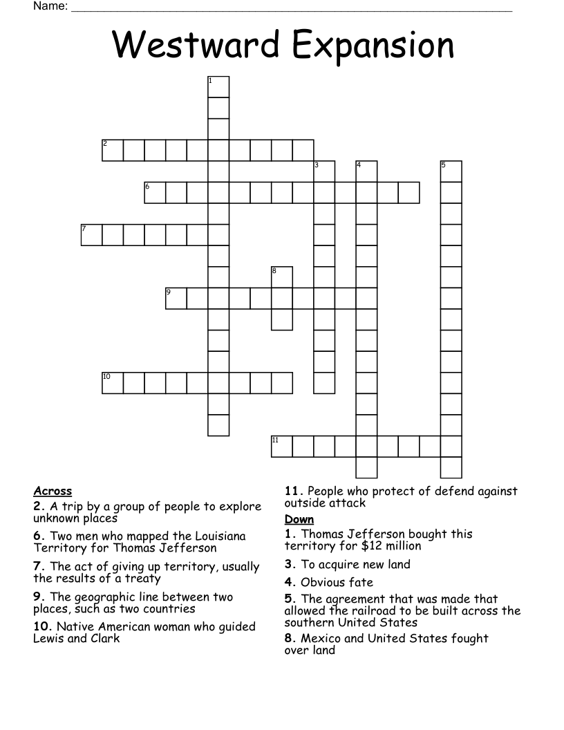 Westward Expansion Crossword