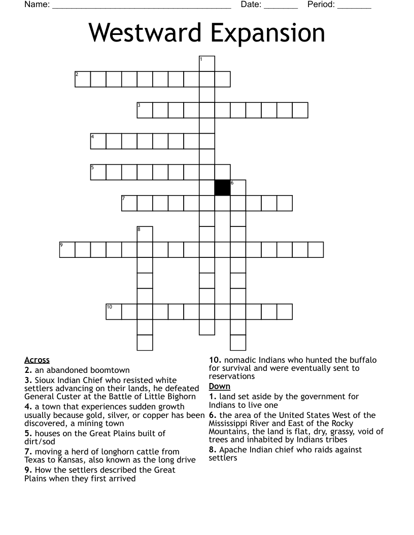 Westward Expansion Crossword