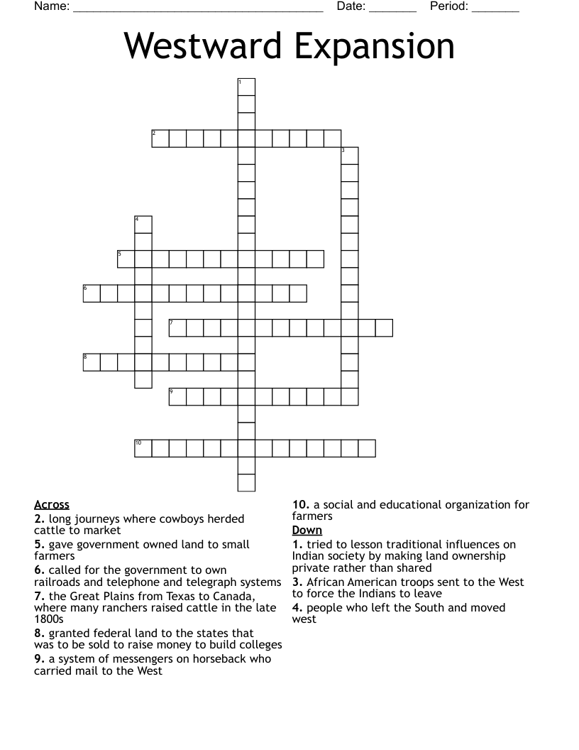 Westward Expansion Crossword