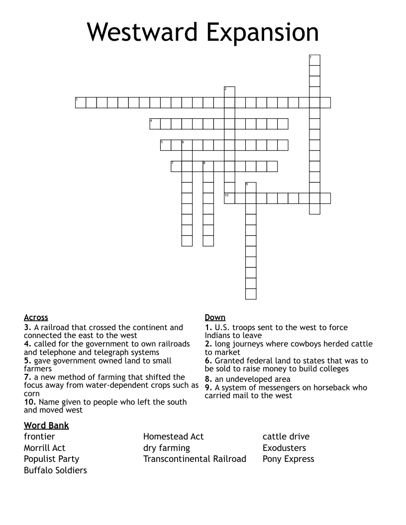 Westward Expansion Crossword
