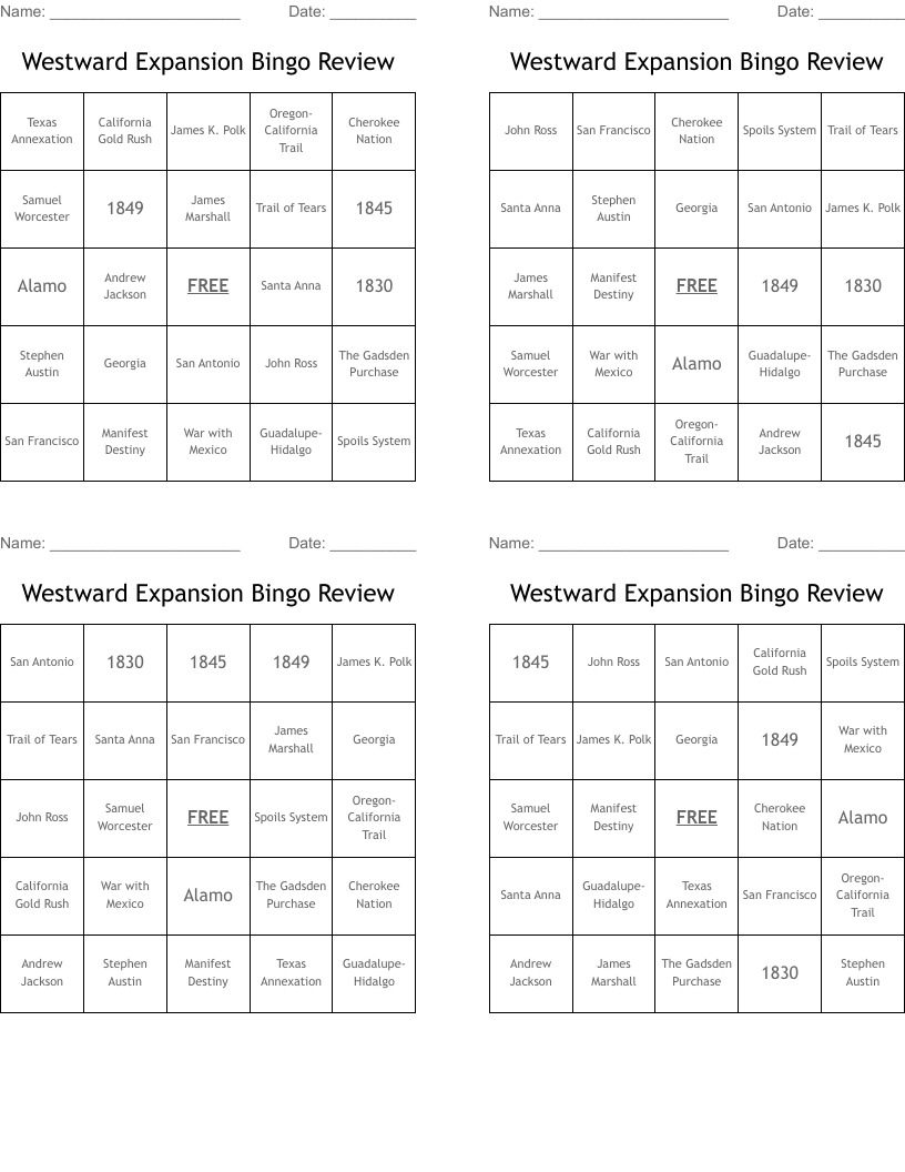 Westward Expansion Bingo Review