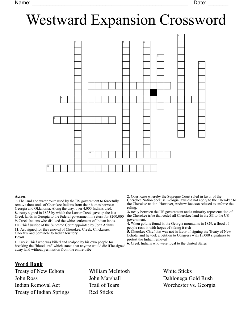 Westward Expansion Crossword
