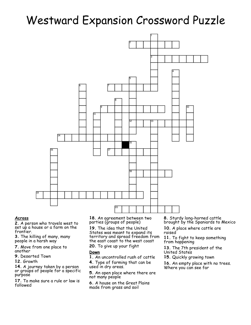 Westward Expansion Crossword Puzzle