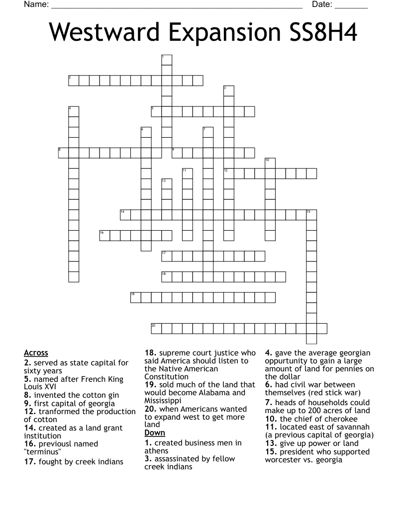 Westward Expansion SS8H4 Crossword