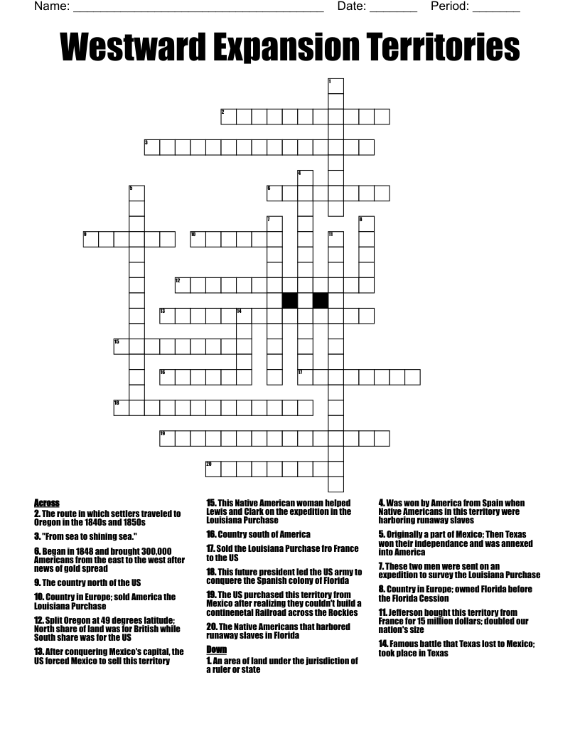 Westward Expansion Territories Crossword