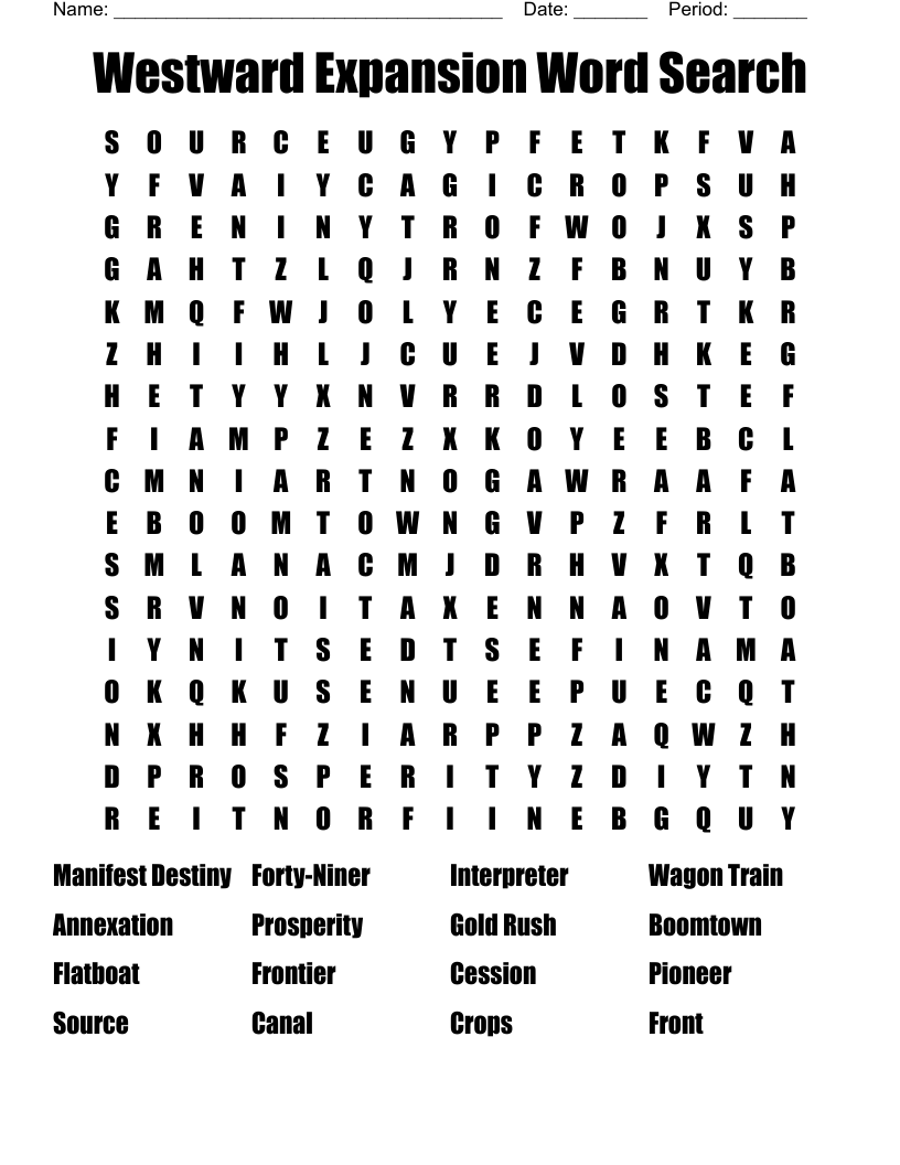 Westward Expansion Word Search