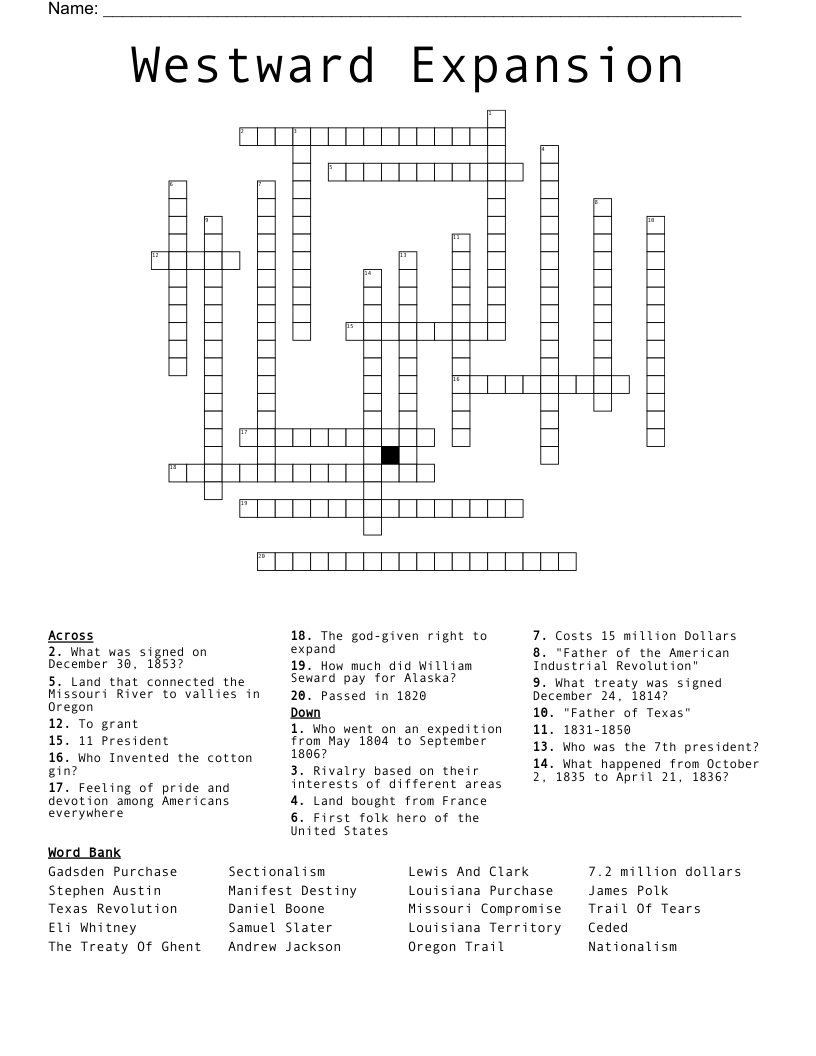 Westward Expansion  Crossword