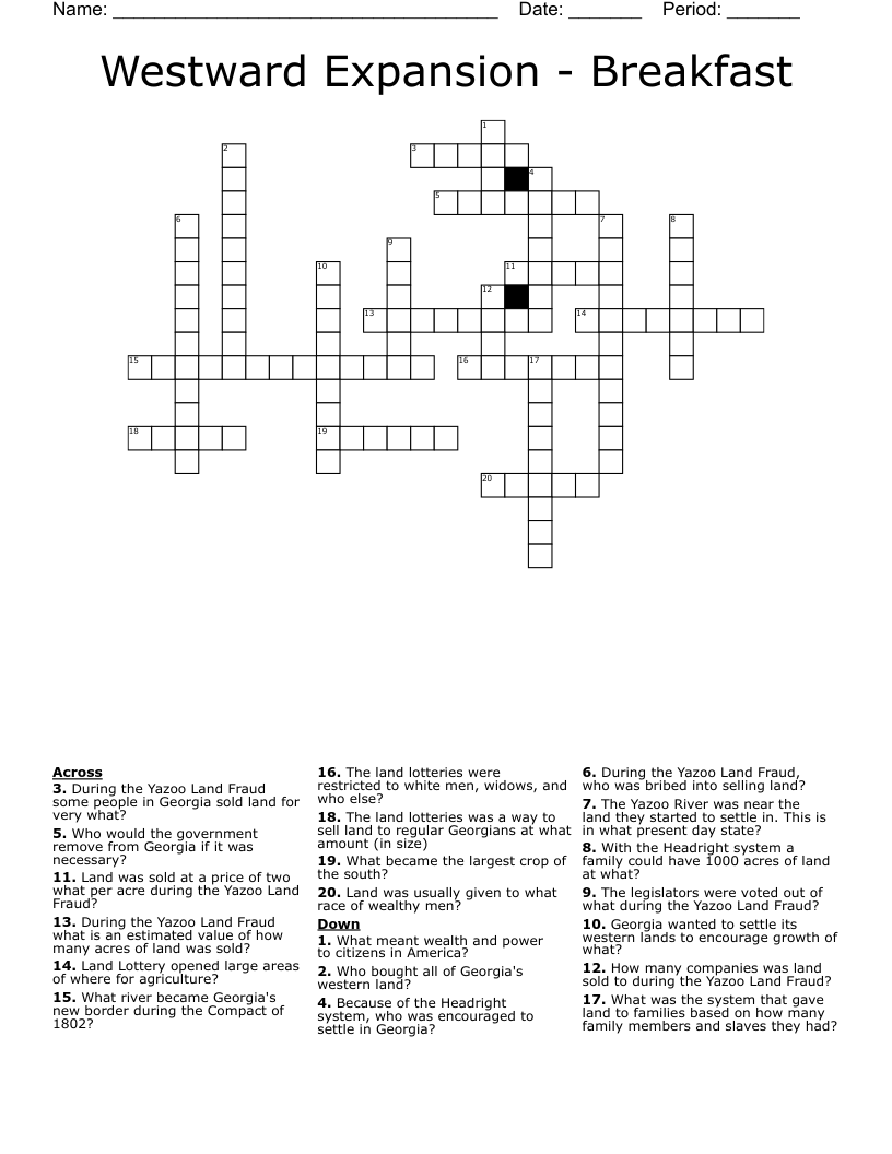 Westward Expansion - Breakfast  Crossword