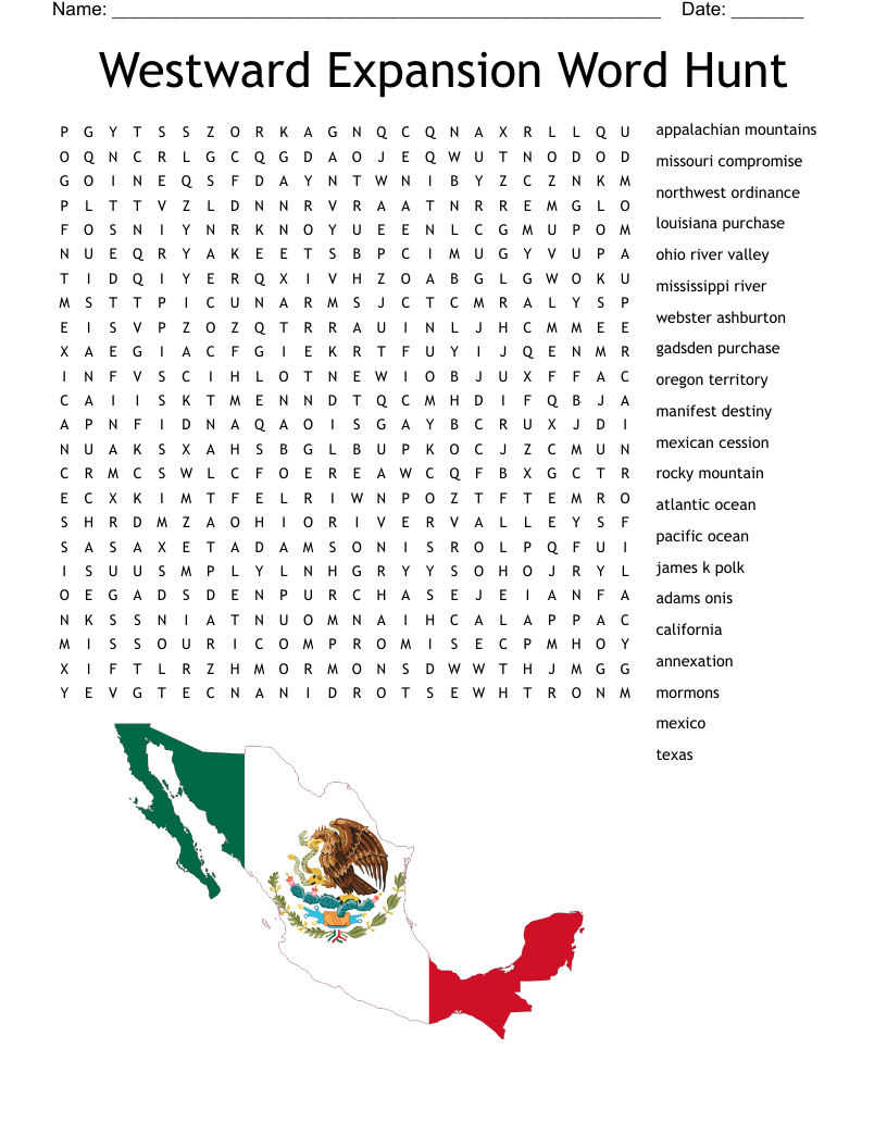 Westward Expansion  Word Hunt Word Search