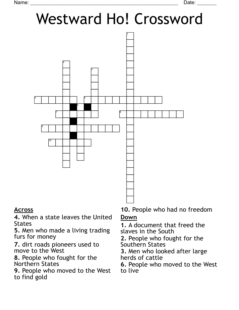 Westward Ho! Crossword