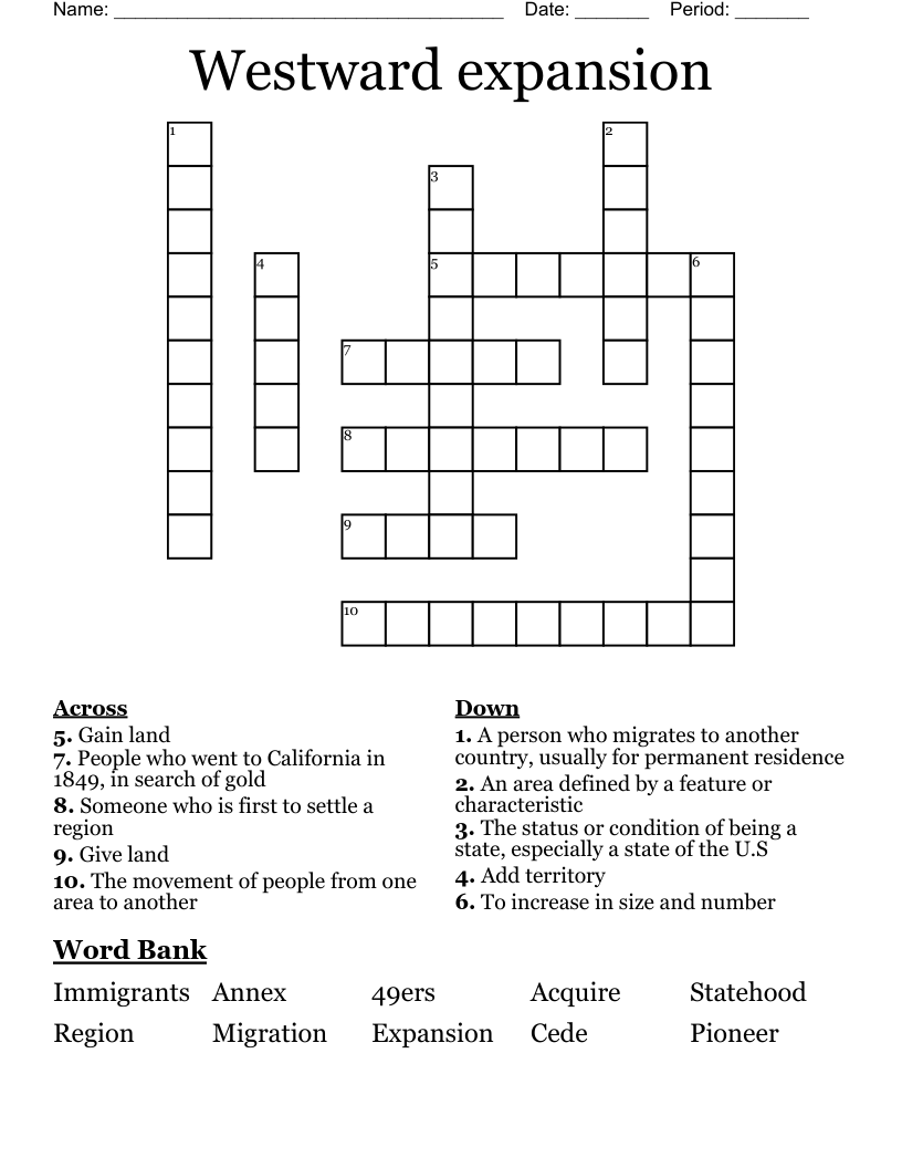 Westward expansion  Crossword