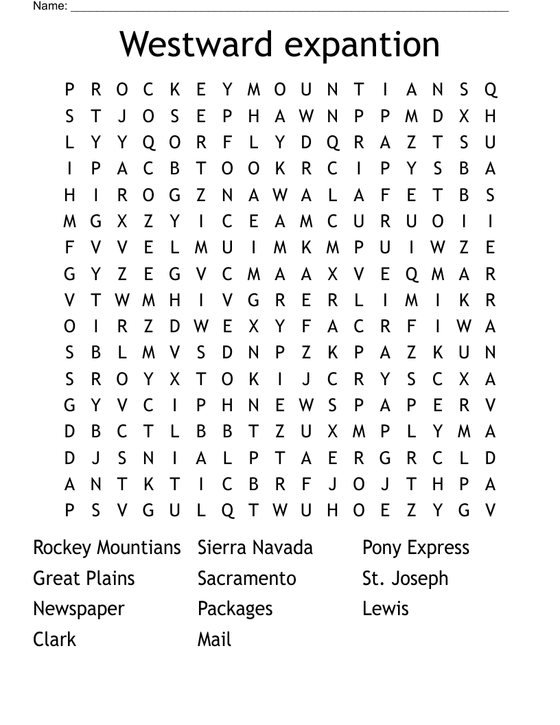 Westward expantion Word Search