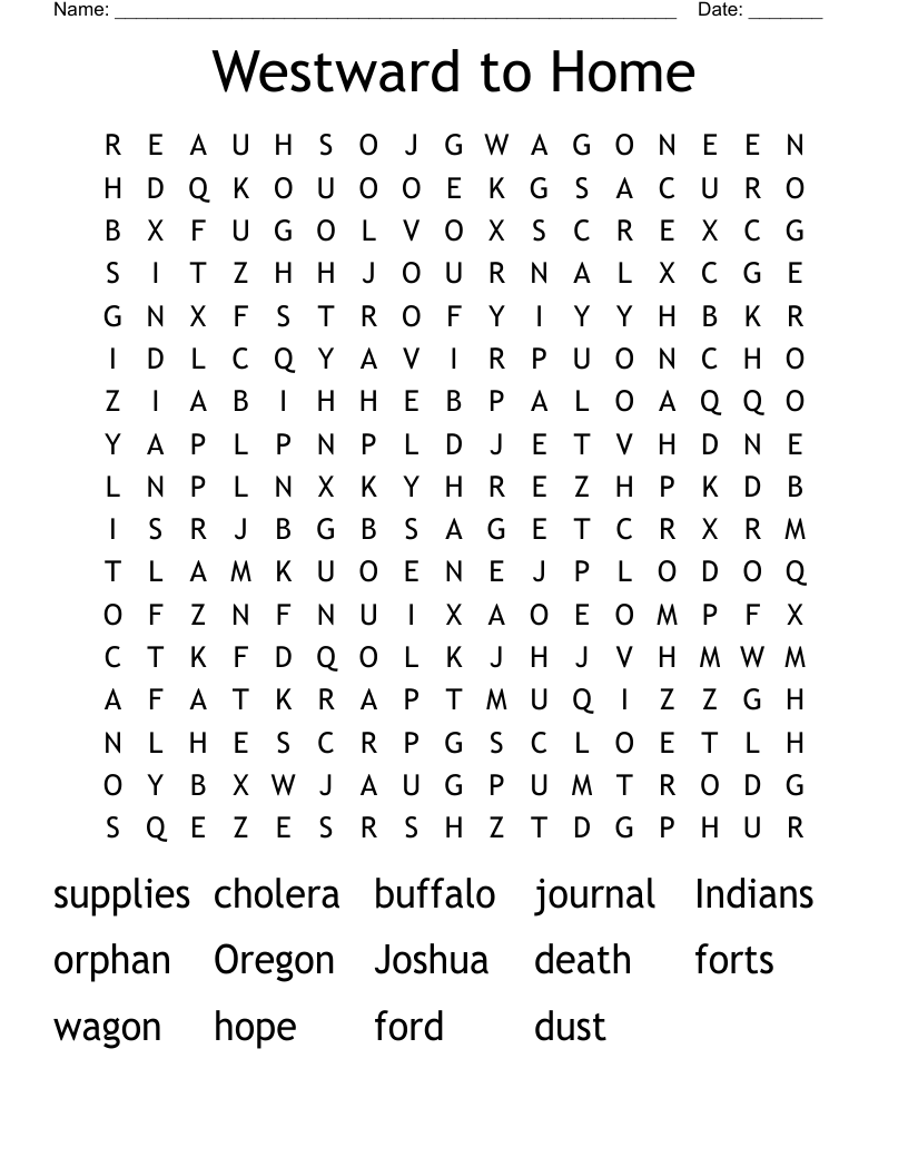 Westward to Home Word Search