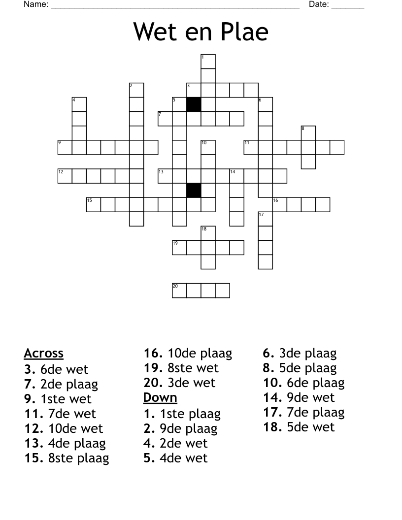 Wet en Plae Crossword