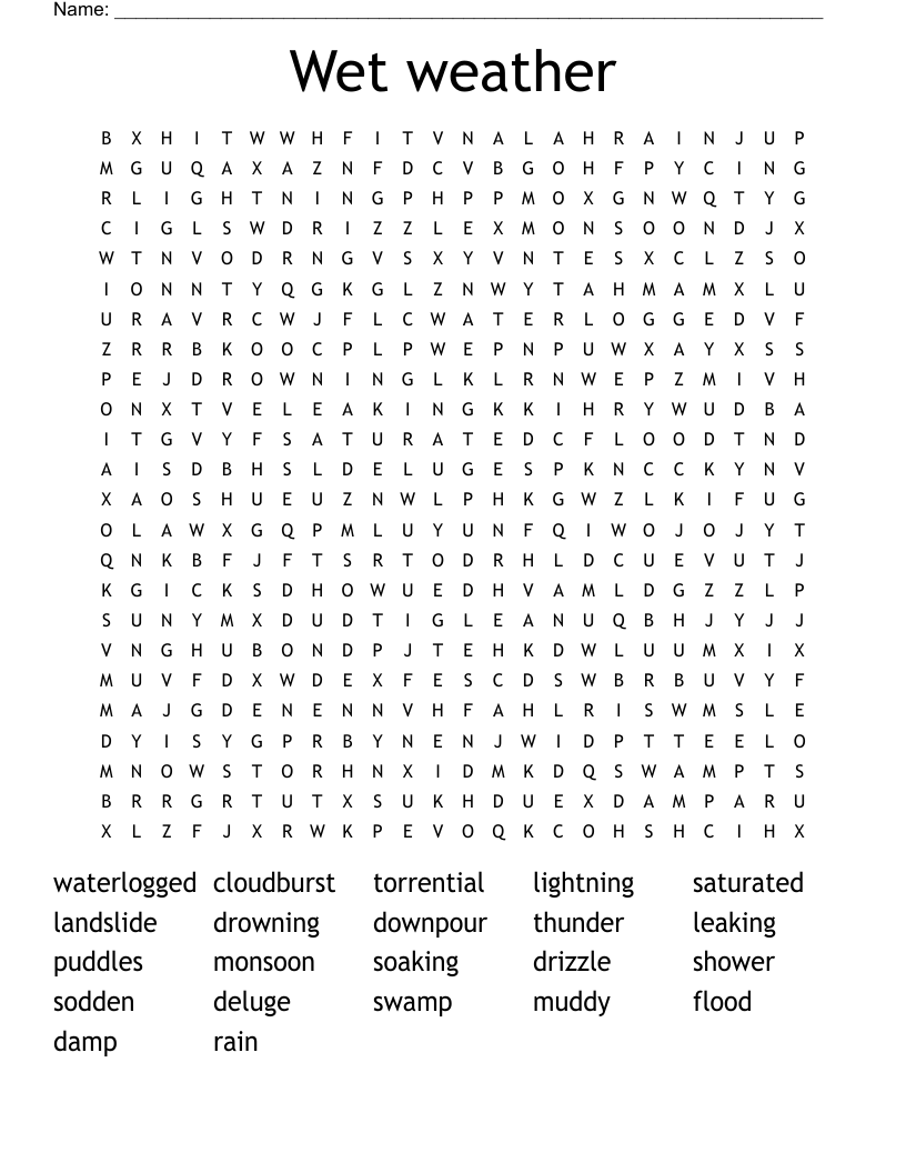 Wet weather Word Search