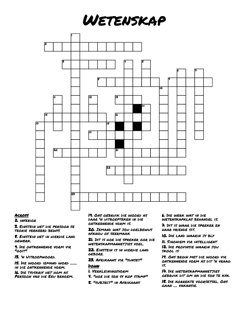 Wetenskap Crossword