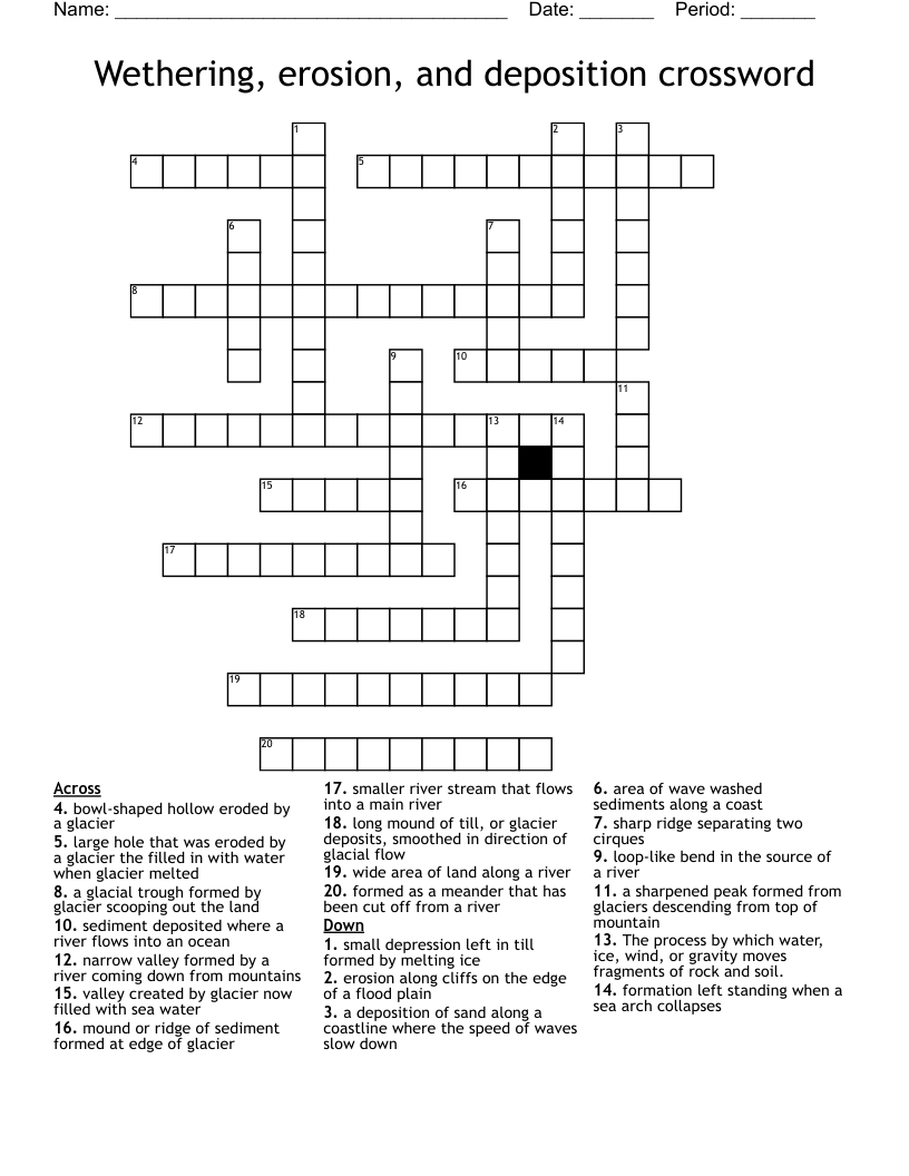 Wethering, erosion, and deposition crossword