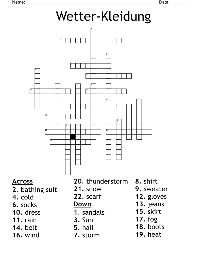 Wetter-Kleidung Crossword