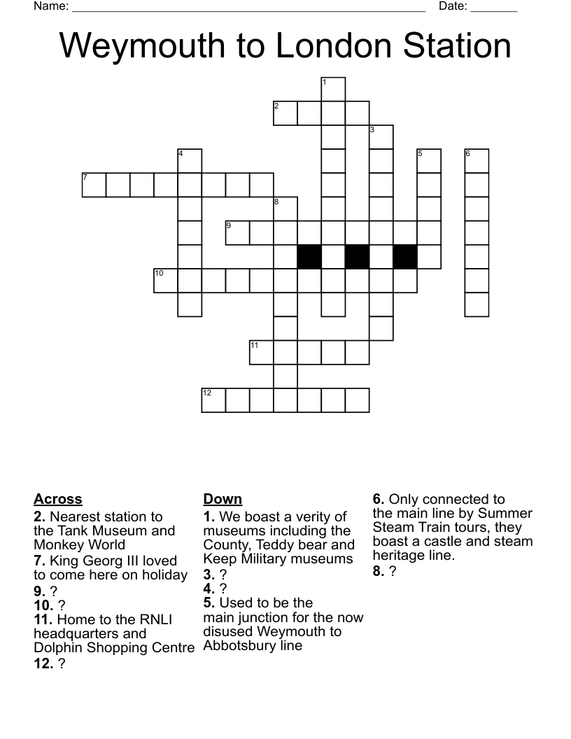 Weymouth to London Station Crossword
