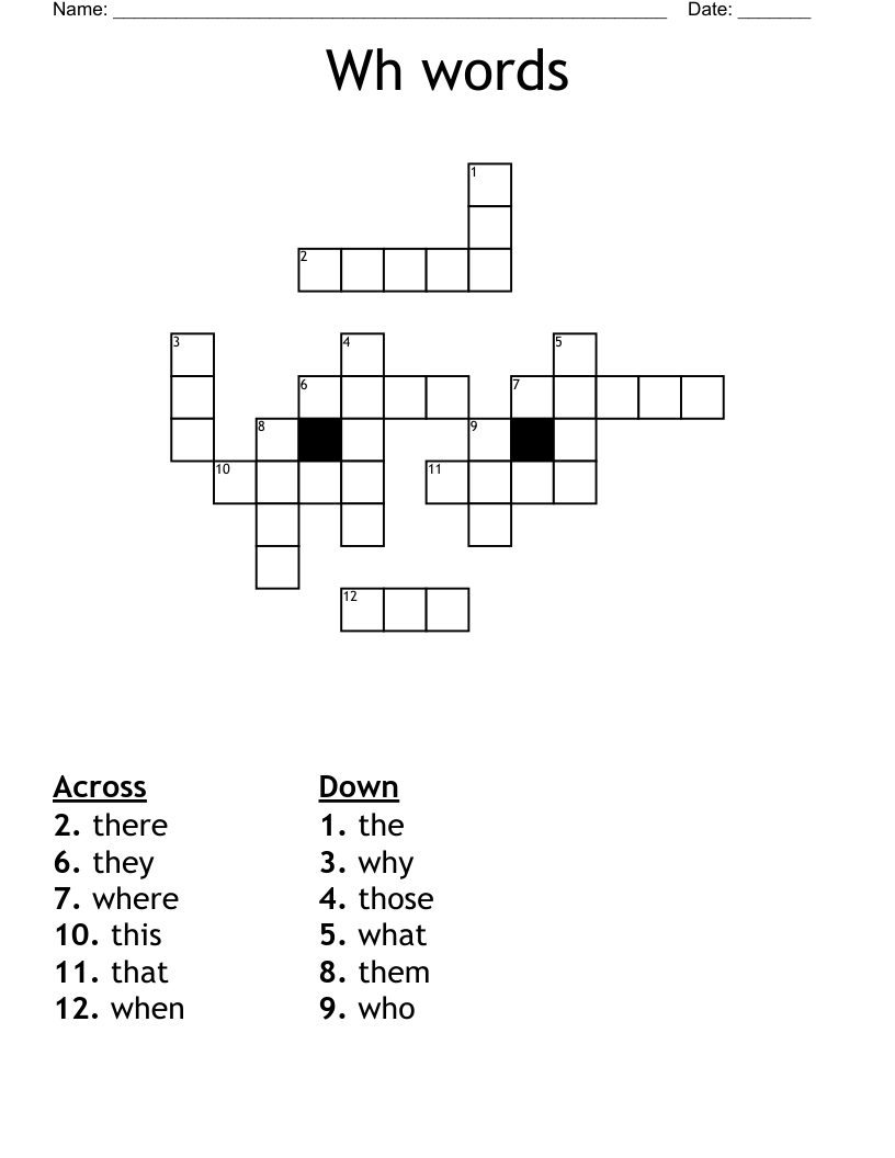 Wh words Crossword