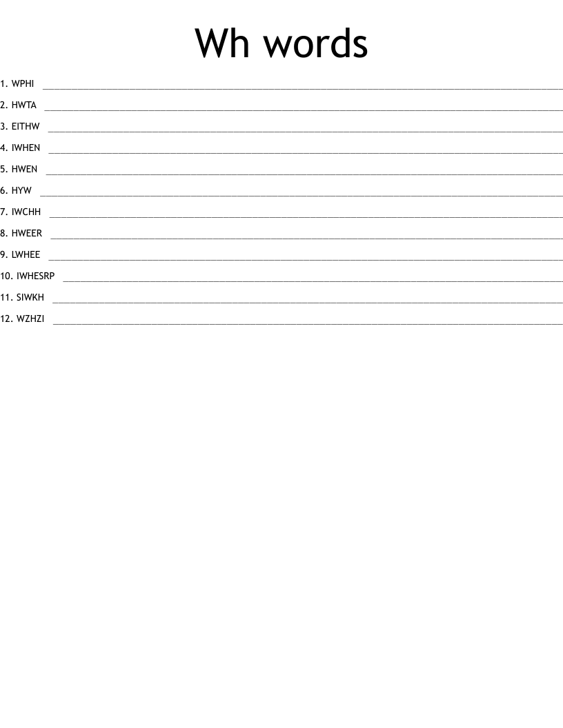 Wh words  Word Scramble