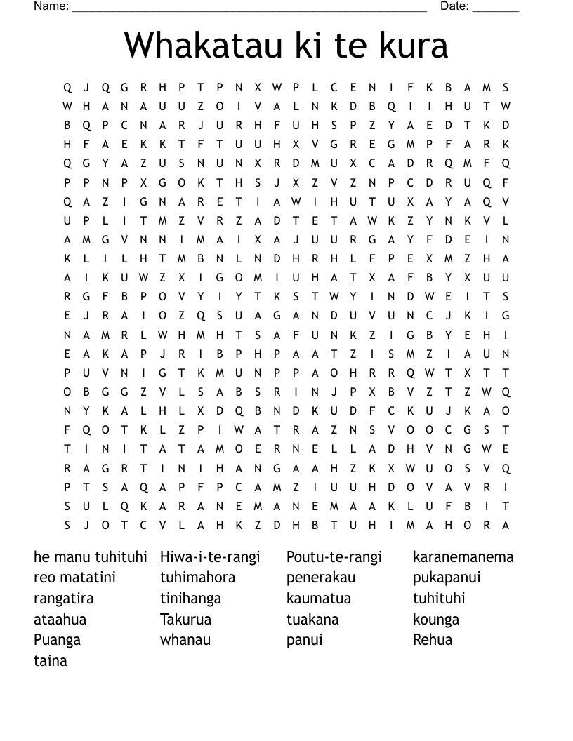 Whakatau ki te kura Word Search