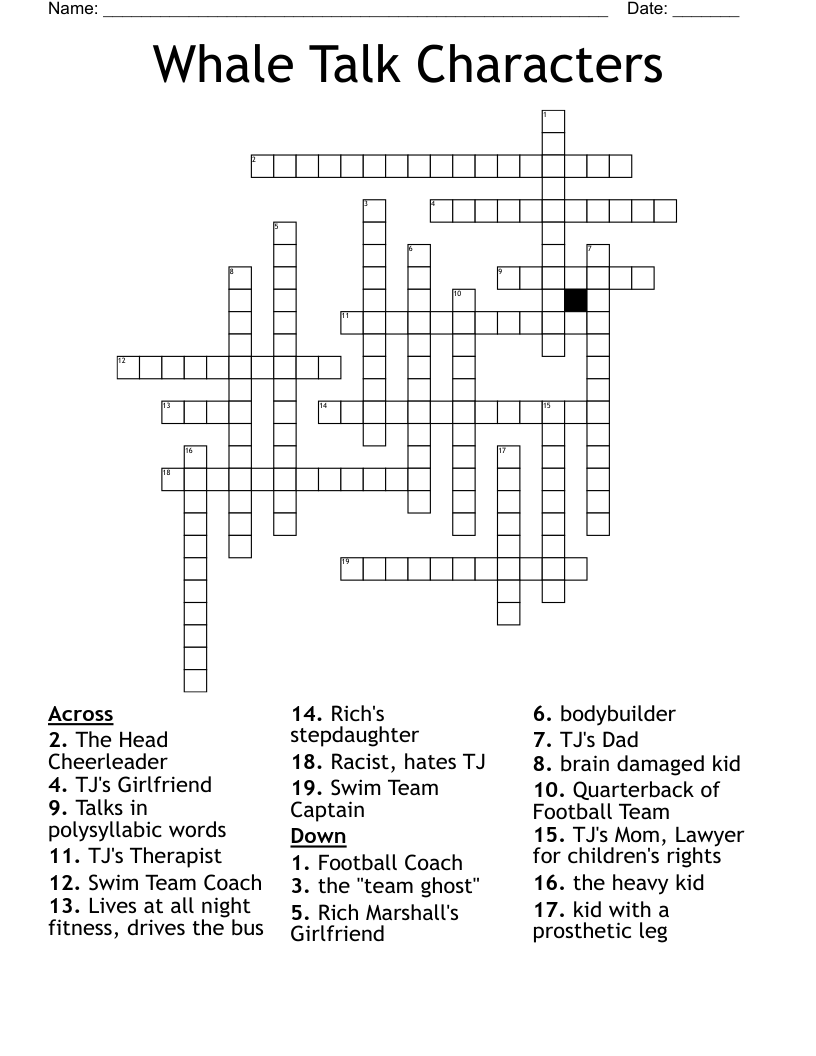 Whale Talk Characters Crossword